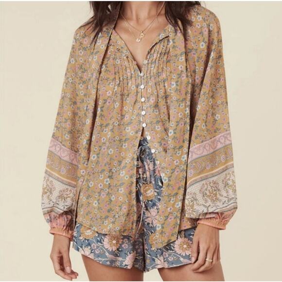 Spell & the Gypsy Long Sleeves Button Front Mossy Blouse Women's Medium - Picture 1 of 13